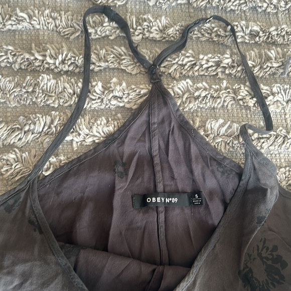 Obey, button down midi dress, gray/black floral size s - Picture 2 of 9